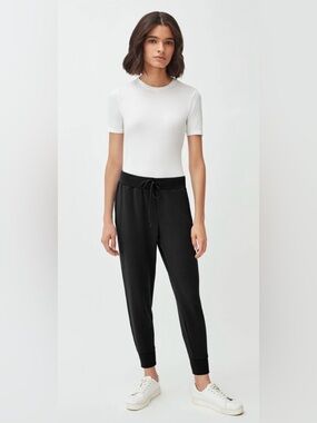 Cuyana French Terry Pima Cotton Drawstring Tapered Lounge Pant Black Medium
